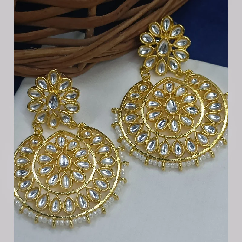 trendy ear studs -Exotica Collection Gold Plated Kundan Dangler Earrings