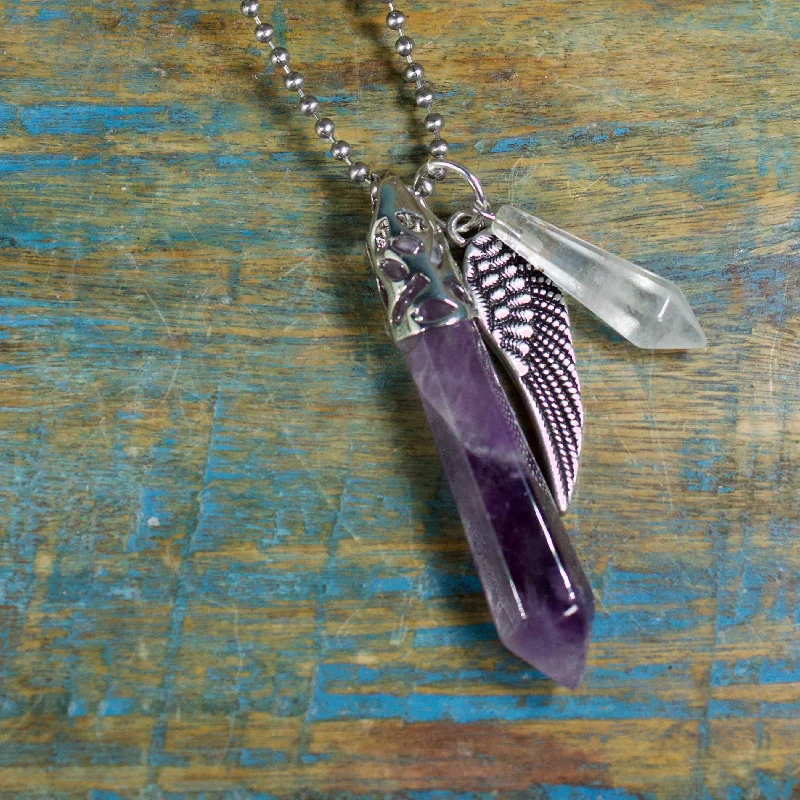 long chain necklaces -Amethyst Guardian Stones Necklace - Large Point