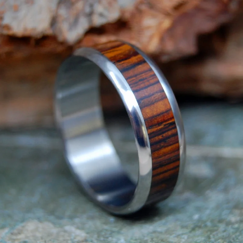 wedding anniversary rings -Rounded Cocobolo | Men's Cocobolo Wood & Titanium Wedding Ring