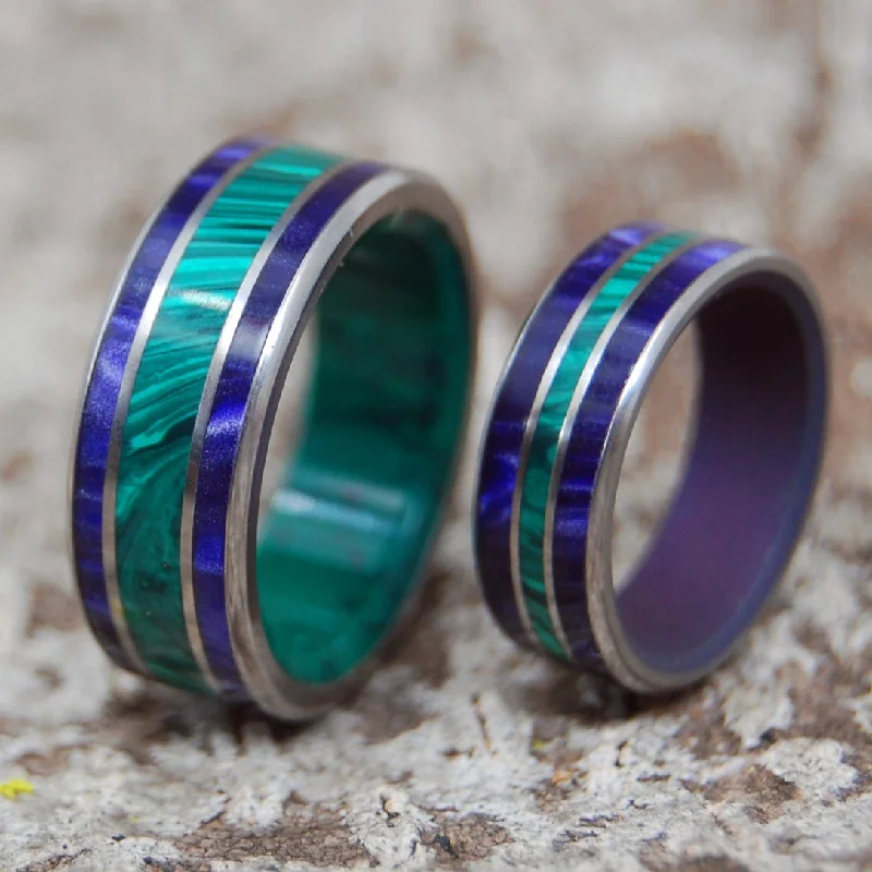 wedding band rings for women -Riders Of The Purple Sage | Malachite, Jade And Purple Marbled Opalescent - Unique Wedding Ring - Wedding Ring Set