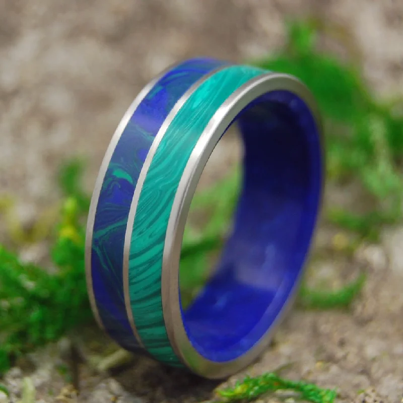 best selling rings for women -Third Eye | Men's Malachite Stone, Azurite Stone, Sodalite Stone & Titanium Wedding Ring