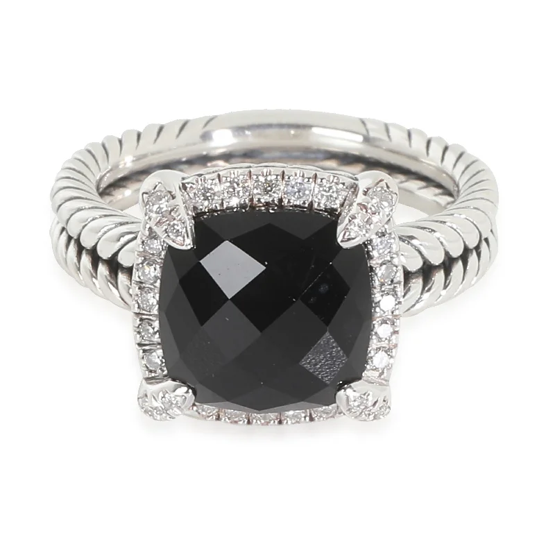 elegant engagement rings -David Yurman Chatelaine Onyx Ring in  Sterling Silver 0.14 CTW