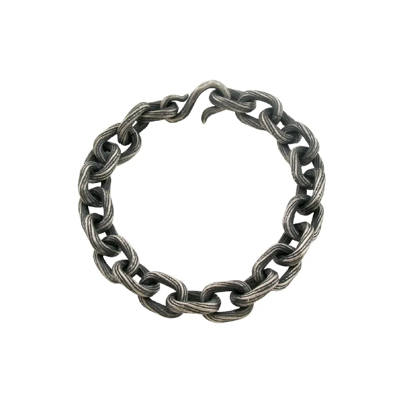 bangles for women with stones -Handmade Oxidized Silver Chain Bracelet