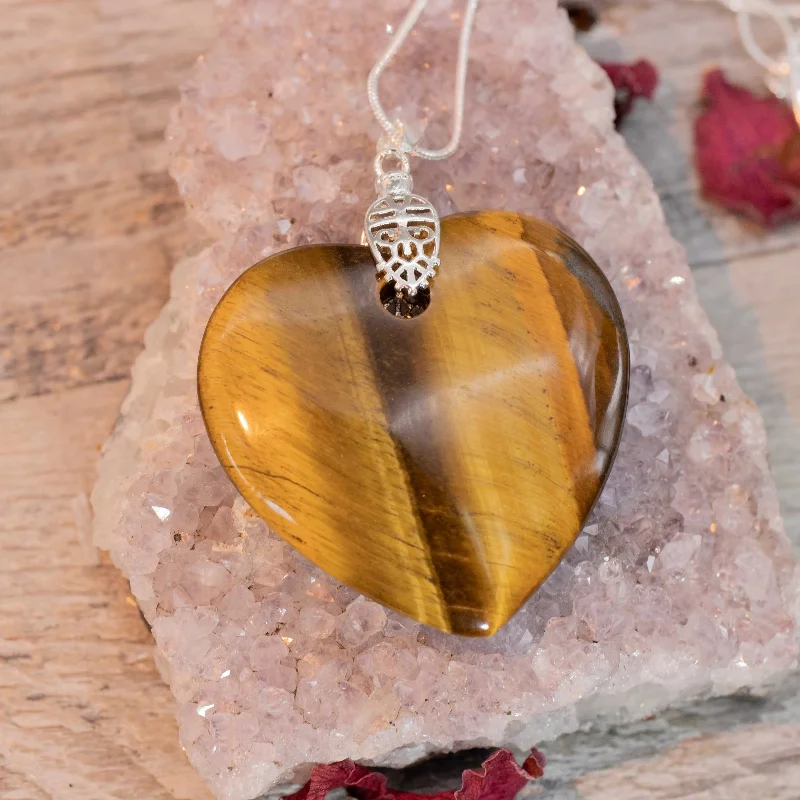 diamond necklaces for women -Tiger's Eye Heart Necklace