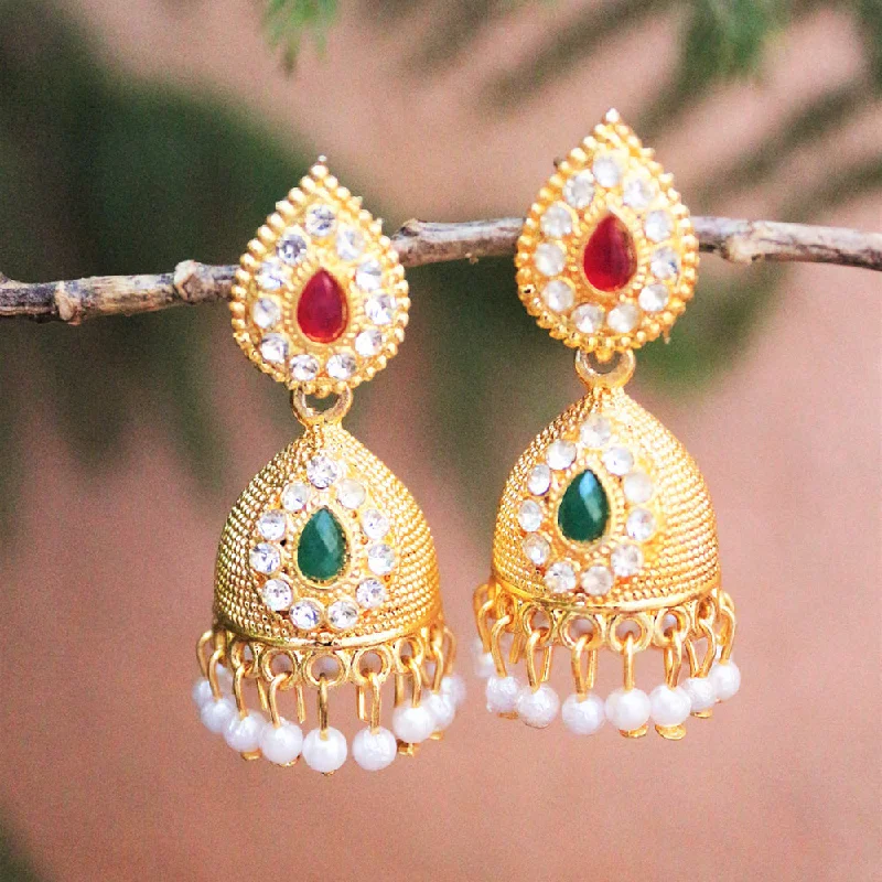 trendy hoops and studs -H K Fashion Gold Plated Austrian Stone And Pota Stone Jhumki Earrings