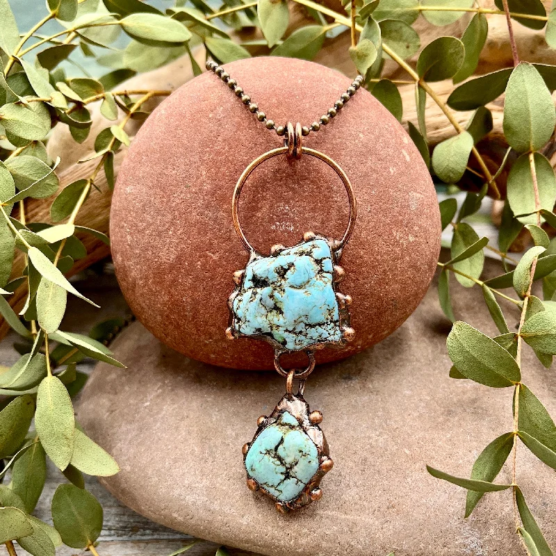 chic statement necklaces -Blue Howlite Nugget Double Stone Necklace