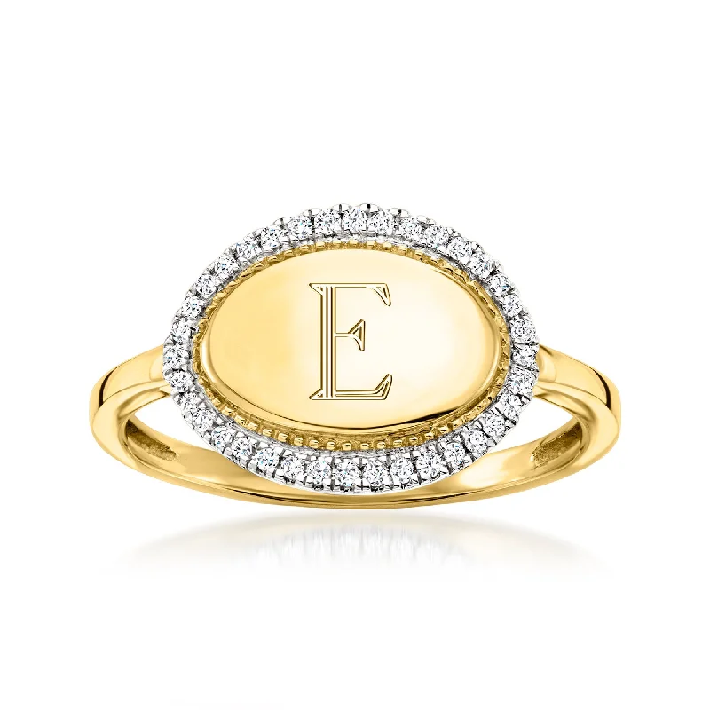 engagement rings with matching bands -RS Pure by Ross-Simons Diamond Personalized Oval Ring in 14kt Yellow Gold