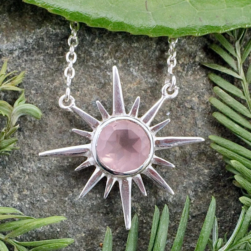 women necklace -Rose Quartz Sunburst Necklace