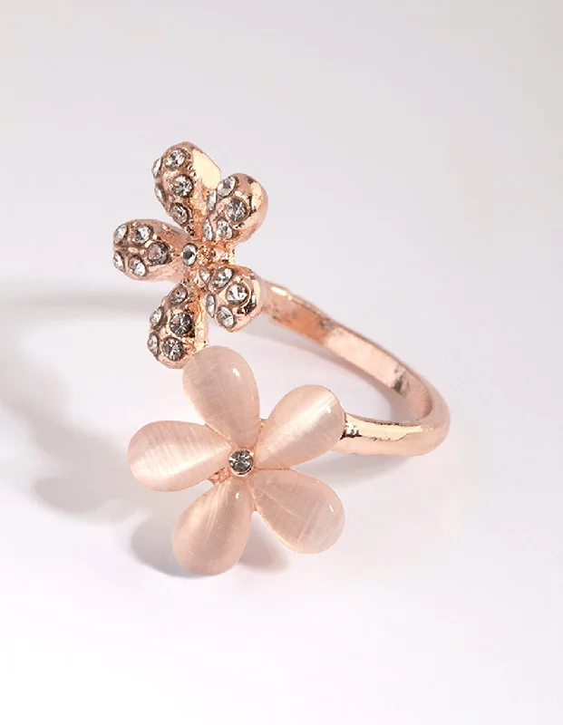 modern engagement rings -Rose Gold Diamante Flower Ring