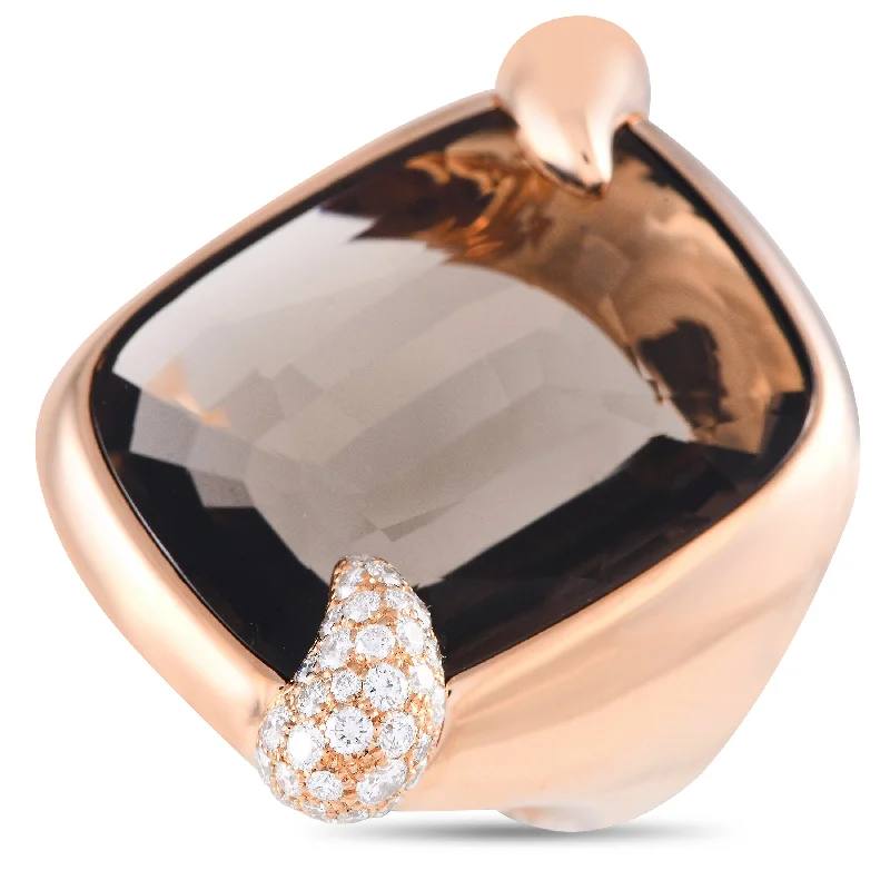 cushion cut engagement rings -Pomellato Ritratto 18K Rose Gold 0.53ct Diamond and Smoky Quartz Ring PO06-080624