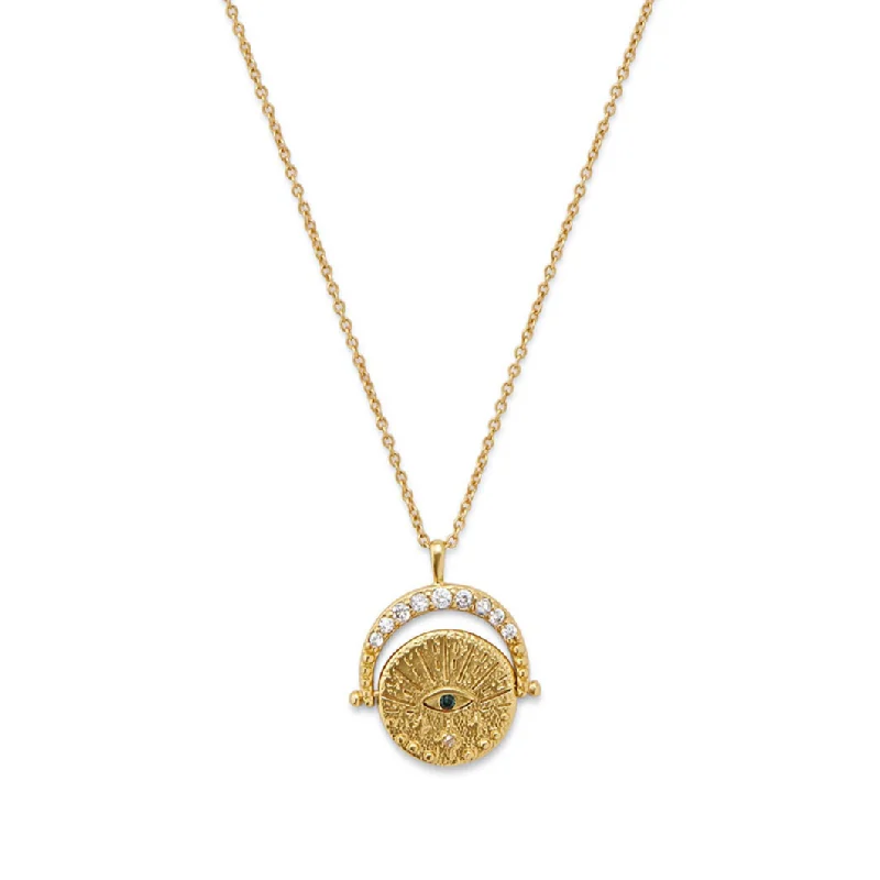 delicate pendant necklaces -Aptos Flipping Evil Eye Pendant in Gold & CZ