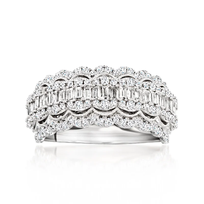 bridal engagement rings -Ross-Simons Round and Baguette Diamond Ring in 14kt White Gold