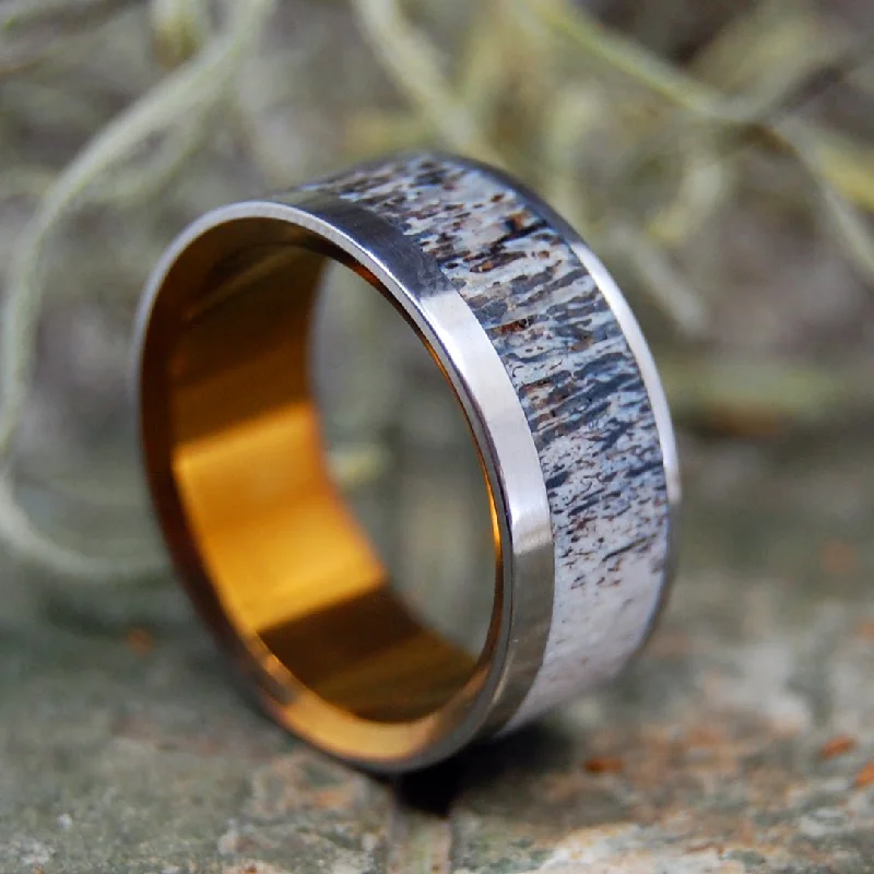 stylish rose gold rings -Found Moose Antler | Men's Moose Antler & Titanium Wedding Ring