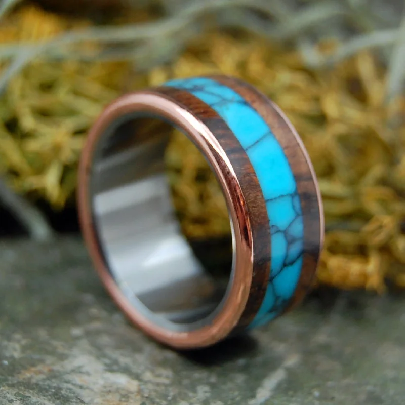 personalized rings for women -American Explorer | Men's Turquoise, Redwood & Copper Wedding Ring