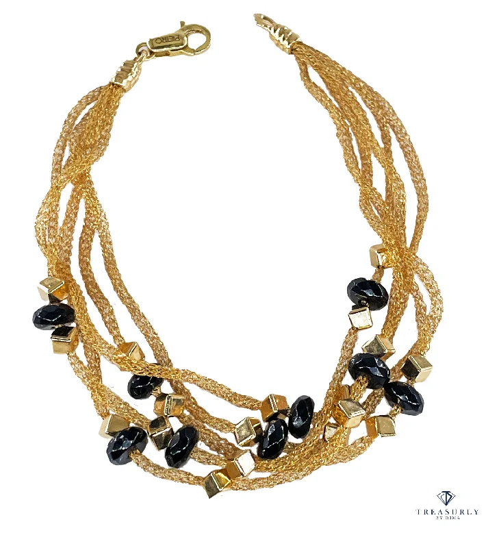 women’s charm bracelets -PIETRO BALESTRA Women's Bracelet Yellow Gold 18 kt Gold Spun Silk with Onyx