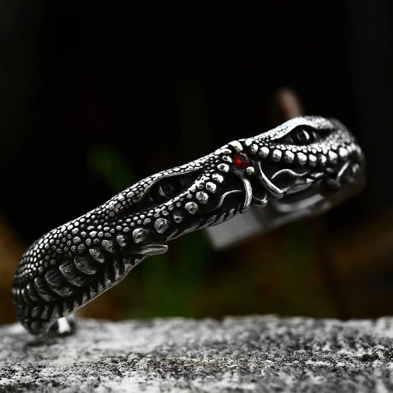 handmade bangle bracelets -Men's Punk Snake Open Bracelet