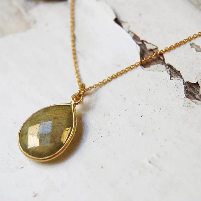 delicate diamond necklaces -labradorite | stone pendant necklace | 24k gold-plated