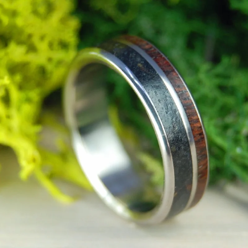 sterling silver rings -Her Alaskan Heart | Men's Alaskan Lava, Koa Wood & Titanium Wedding Ring