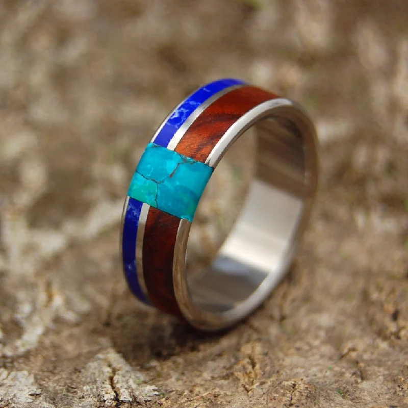 silver engagement rings for women -California Eye | Men's Sodalite, Chrysocolla, Amboyna Wood & Titanium Wedding Ring