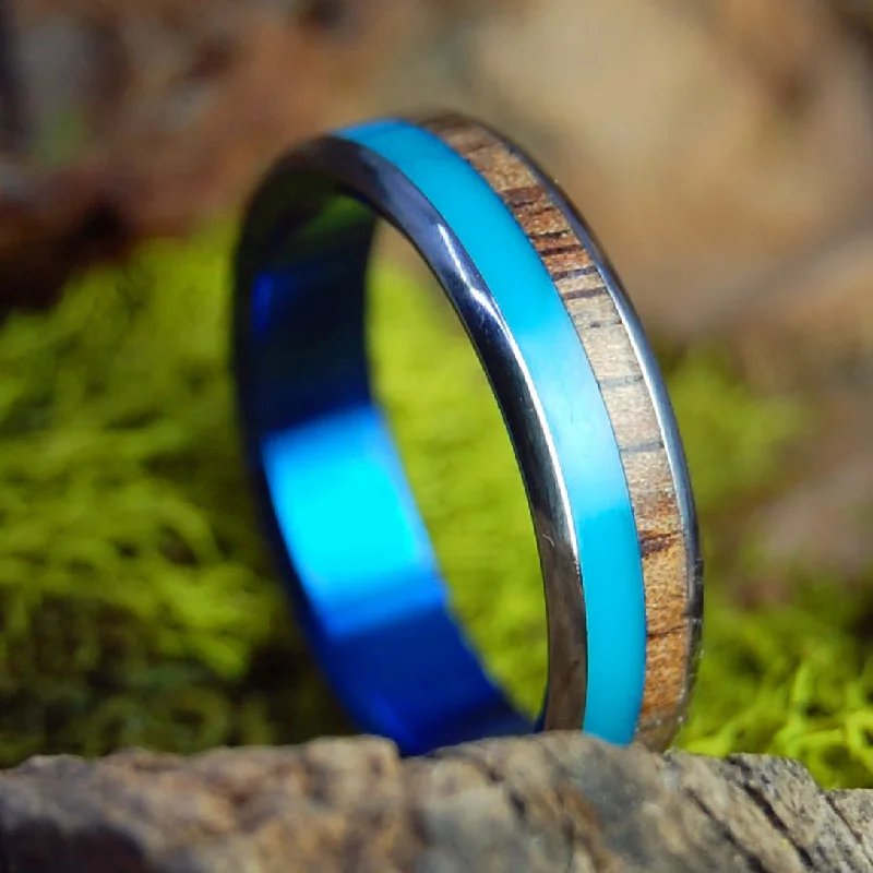 classic wedding rings -Her Koa Turquoise Blue | Men's Turquoise Resin, Hawaiian Koa Wood & Titanium Wedding Ring