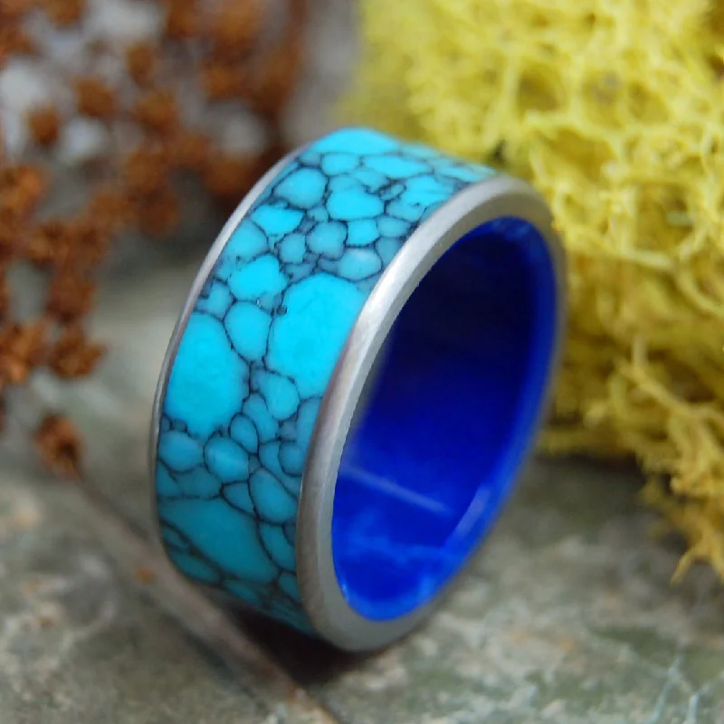 trendy gold rings -Leviathan | Men's Turquoise, Sodalite & Titanium Wedding Ring