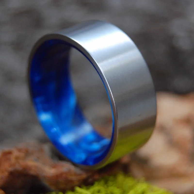 diamond-studded wedding rings -Flat Swirling Sea | Men's Vintage Blue Resin & Titanium Wedding Ring