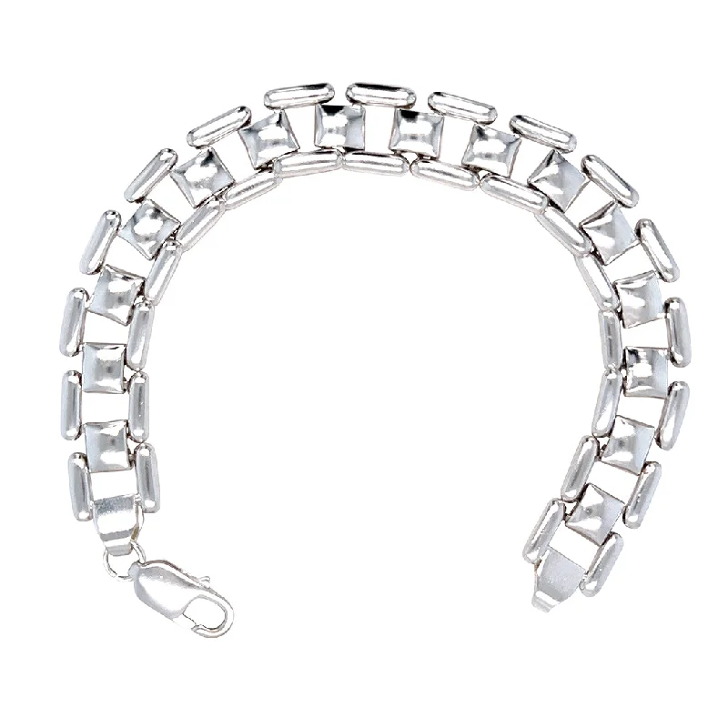 stackable bracelets for women -Ladder Link Silver Bracelet