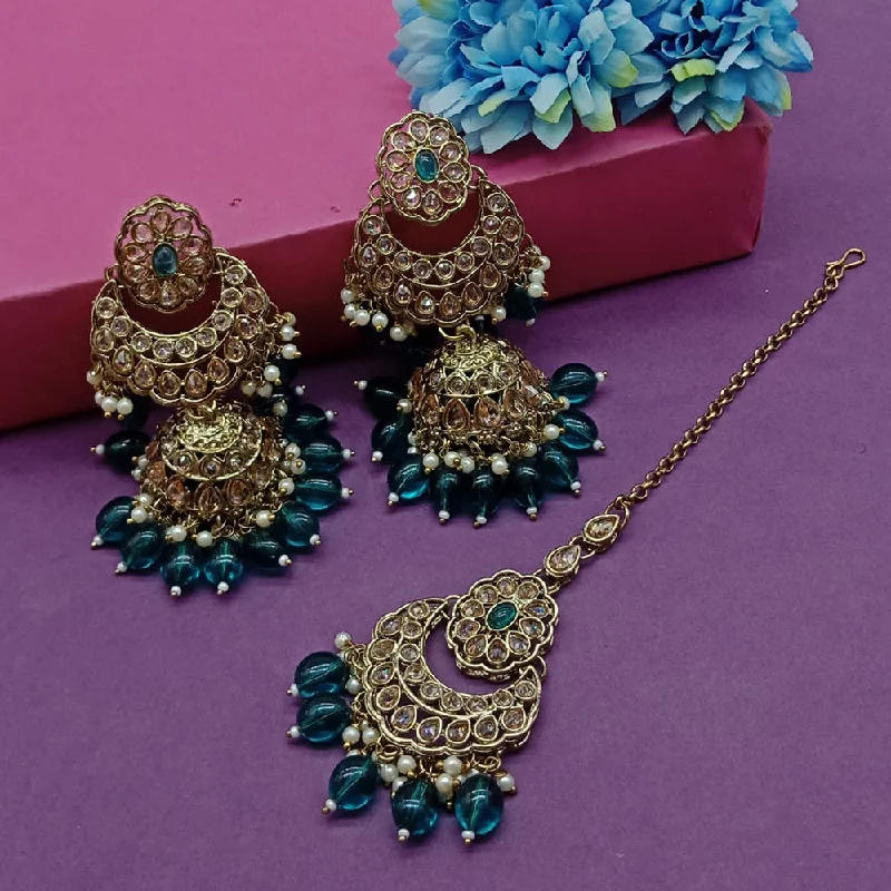 wedding earrings for brides -Sai Fashion Gold Plated Crystal Stone Jhumki Earrings With Maangtikka