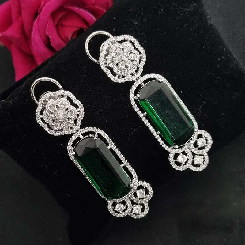 elegant diamond earrings -Lucentarts Jewellery Silver Plated AD Dangler Earrings