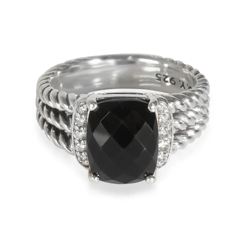 platinum diamond engagement rings -David Yurman Wheaton Onyx Ring in  Sterling Silver 0.08 CTW