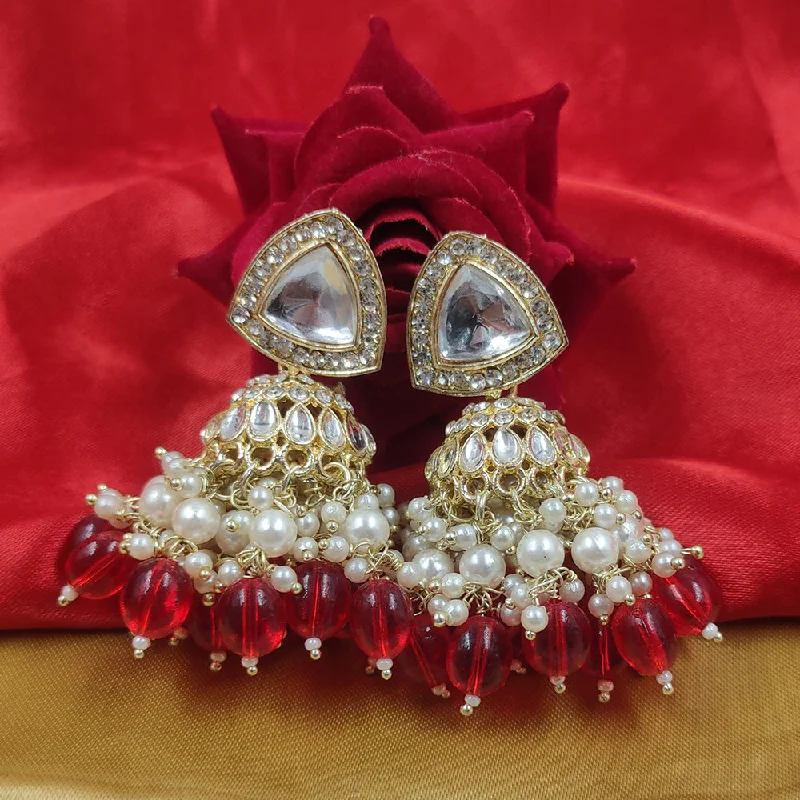 bohemian chic earrings -Gehana Mahal Gold Plated Crystal Stone And Pearl Jhumki Earrings