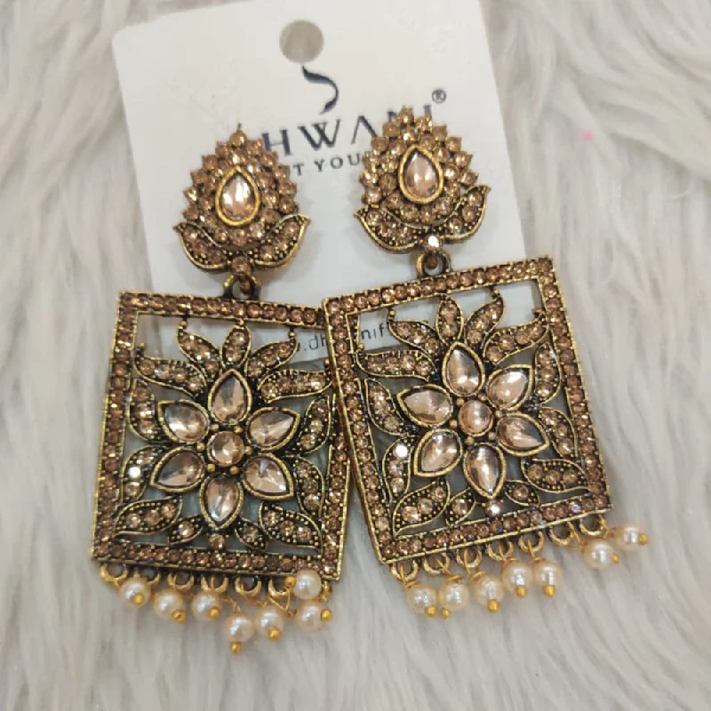 modern-style earrings -Dhwani Gold Plated Austrian Stone Dangler Earrings