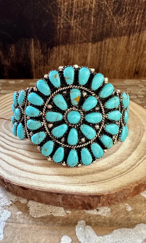 adjustable bracelets for women -JULIANA WILLIAM TURQUOISE Flower Cluster Cuff 32g