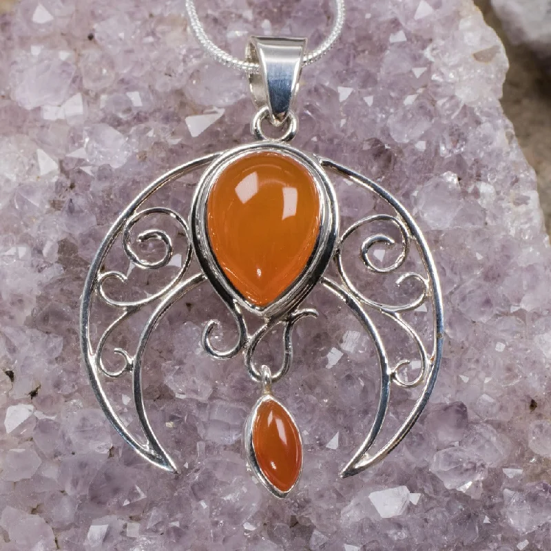 art deco necklaces for women -Carnelian Crescent Moon Pendant