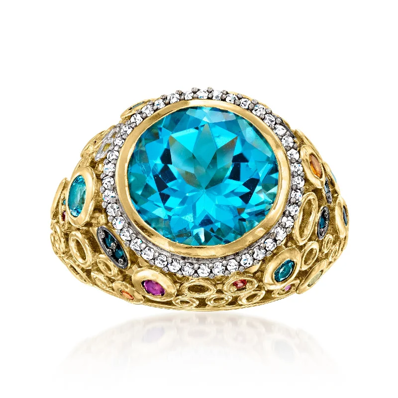 beautiful engagement rings for women -Ross-Simons Swiss Blue Topaz and Multi-Gemstone Ring in 18kt Gold Over Sterling