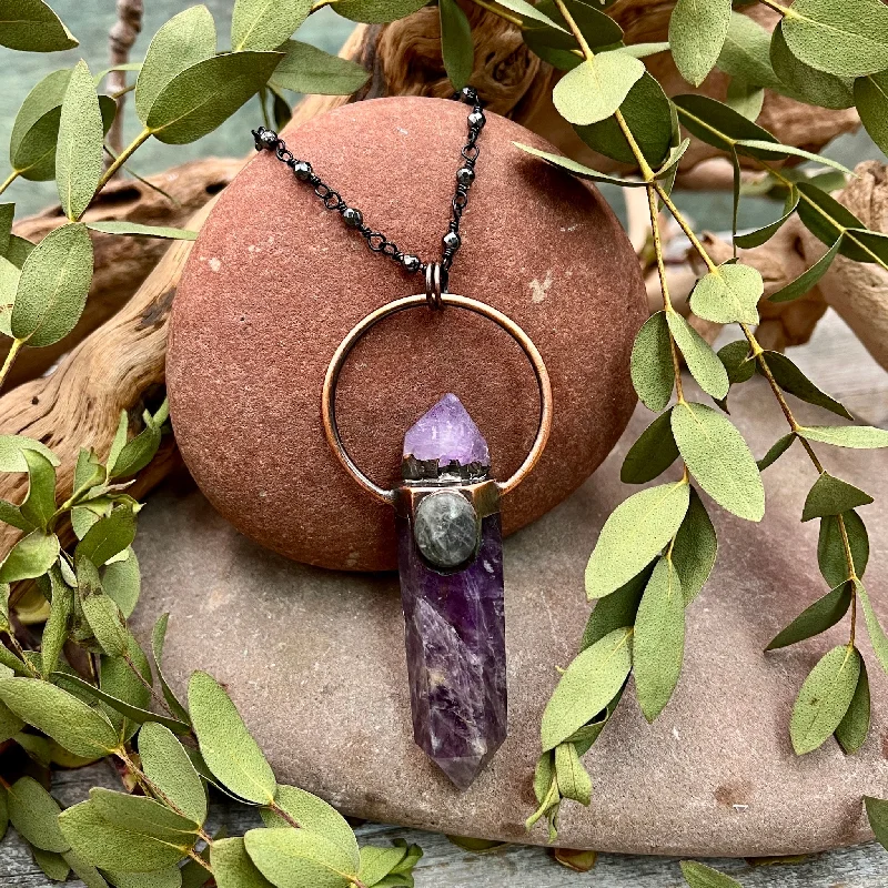 celebrity inspired necklaces -Amethyst Point Necklace with Labradorite - Mixed Metals