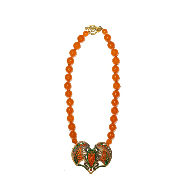 simple chain necklaces -Enamel scarab and Light Amber beaded necklace