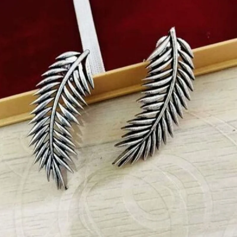 dainty earrings for women -Bevy Pearls Oxidised Plated Feather Designs Earrings