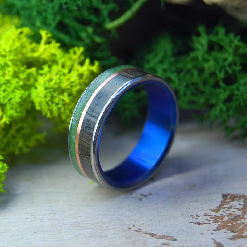 gemstone rings for women -Connemara Marble Bog Blue | Men's Connemara Marble, Irish Bog Oak & Titanium Wedding Ring