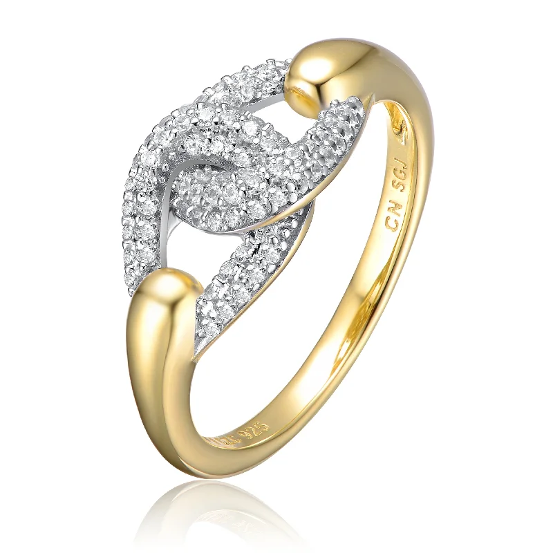 platinum diamond engagement rings -Sterling Silver 14k Gold Plated with Cubic Zirconia Entwined Double Curb Chain Ring