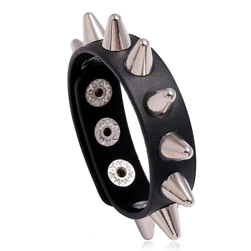 silver bangles for women -Spiked Black Punk Wrist Band