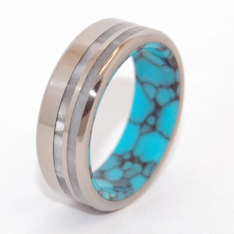 trendy rings for women -Strong & Bright | Men's Turquoise, Gray Pearl Opalescent Resin & Titanium Wedding Ring