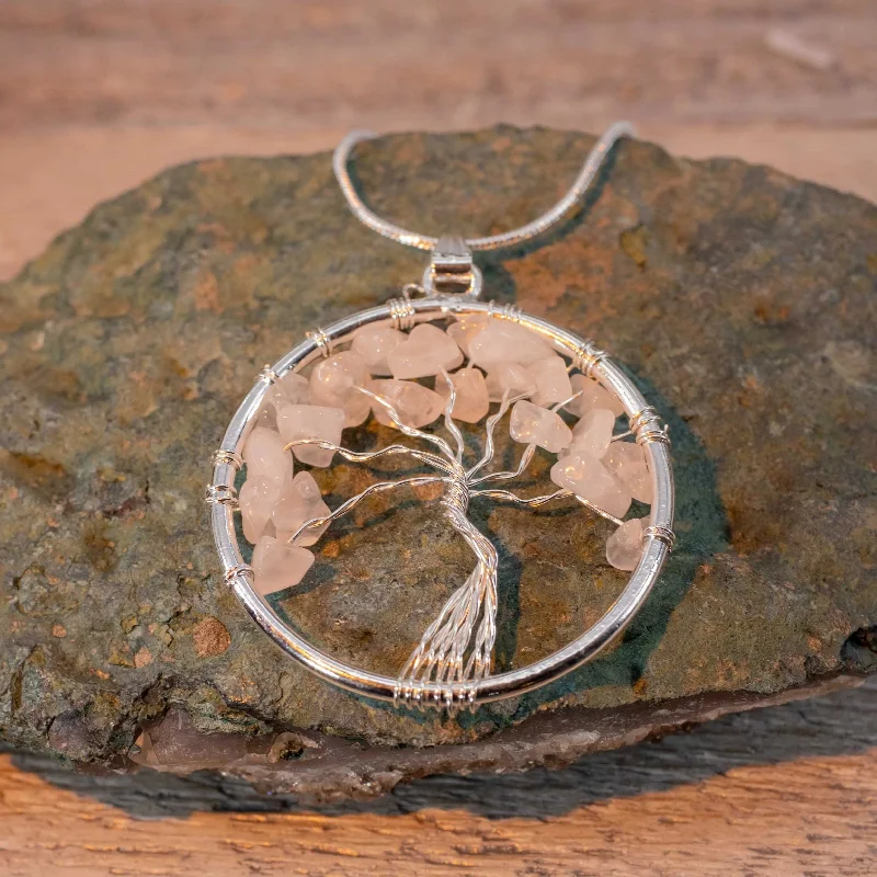 best selling necklaces -Rose Quartz Tree of Life Necklace