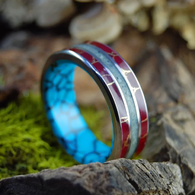 women’s birthstone rings -Woolly Mammoth Red Hot Tundra | Men's Woolly Mammoth Tusk, Stone & Titanium Wedding Ring