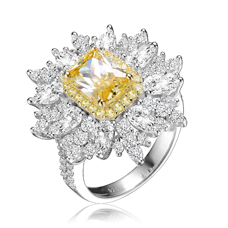 personalized engagement rings -GENEVIVE Sterling Silver Gold Plated Yellow Cubic Zirconia Coctail Ring