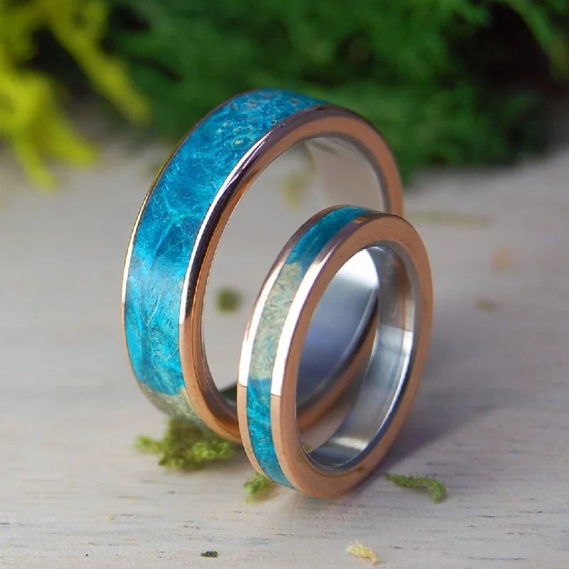 fashionable signet rings -Bronze Turquoise Box Elder |  Bronze & Box Elder Wood Titanium / Wood Wedding Ring