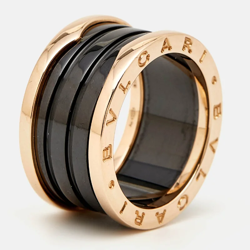 custom engagement ring designs -Bvlgari B.zero1 Black Ceramic 18K Rose Gold 4 Band Ring