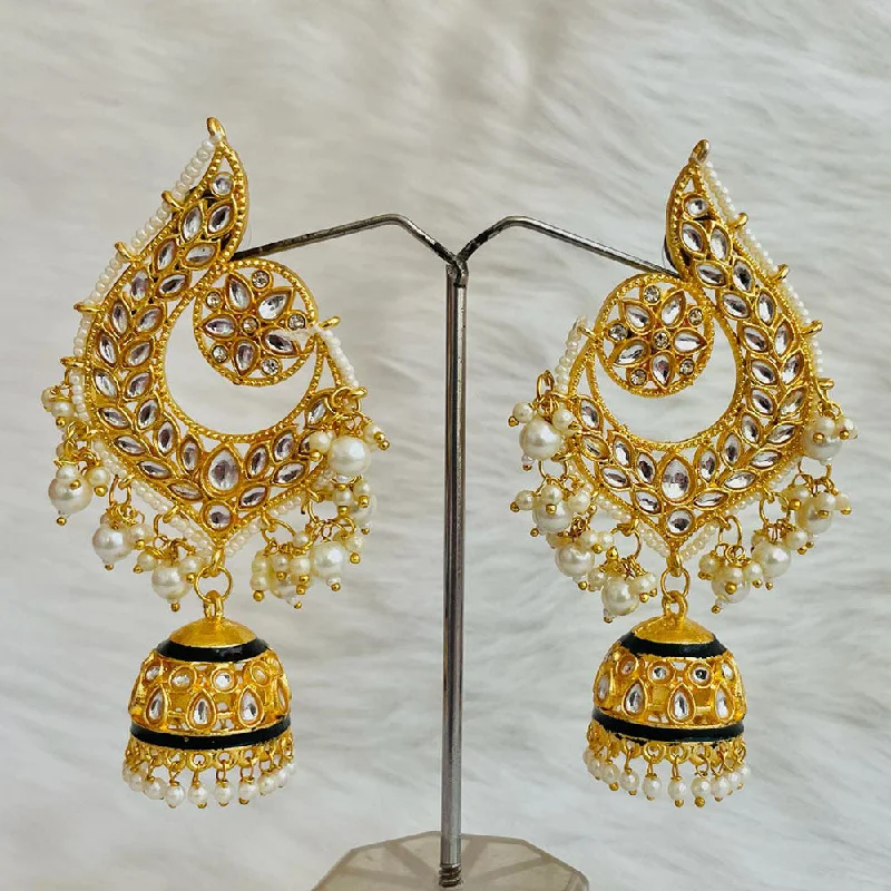 trendy tassel earrings -Shagna Gold Plated Kundan And Pearl Jhumki Earrings