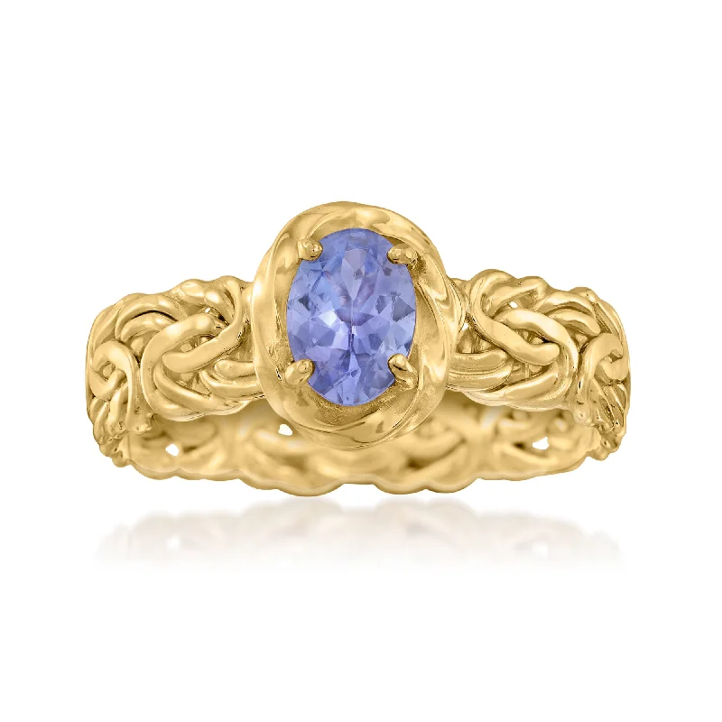 personalized engagement rings -Ross-Simons Tanzanite Byzantine Ring in 14kt Yellow Gold