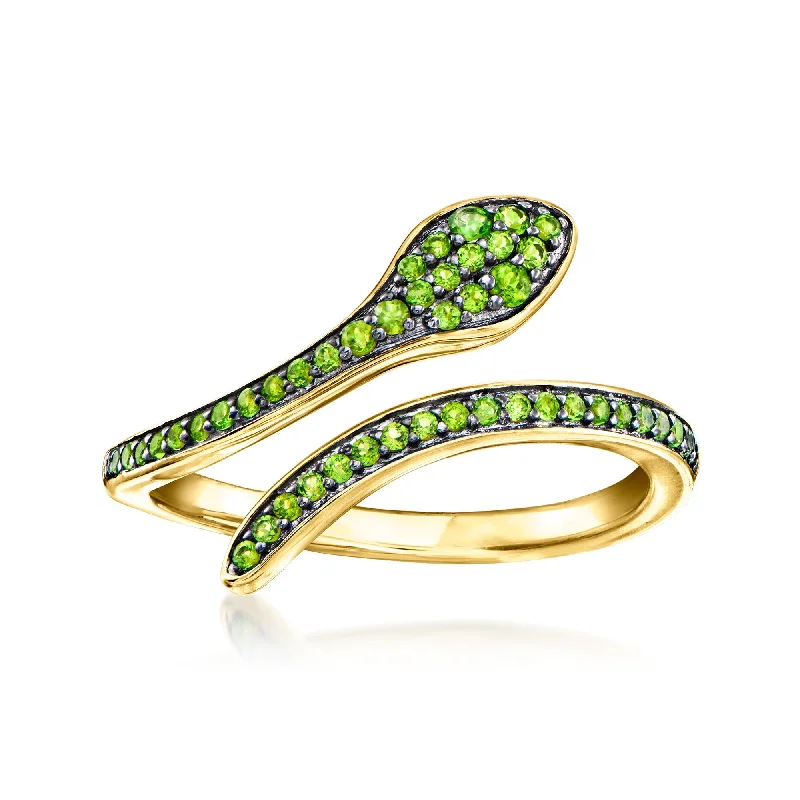 unique engagement rings -Ross-Simons Chrome Diopside Snake Bypass Ring in 18kt Gold Over Sterling Silver